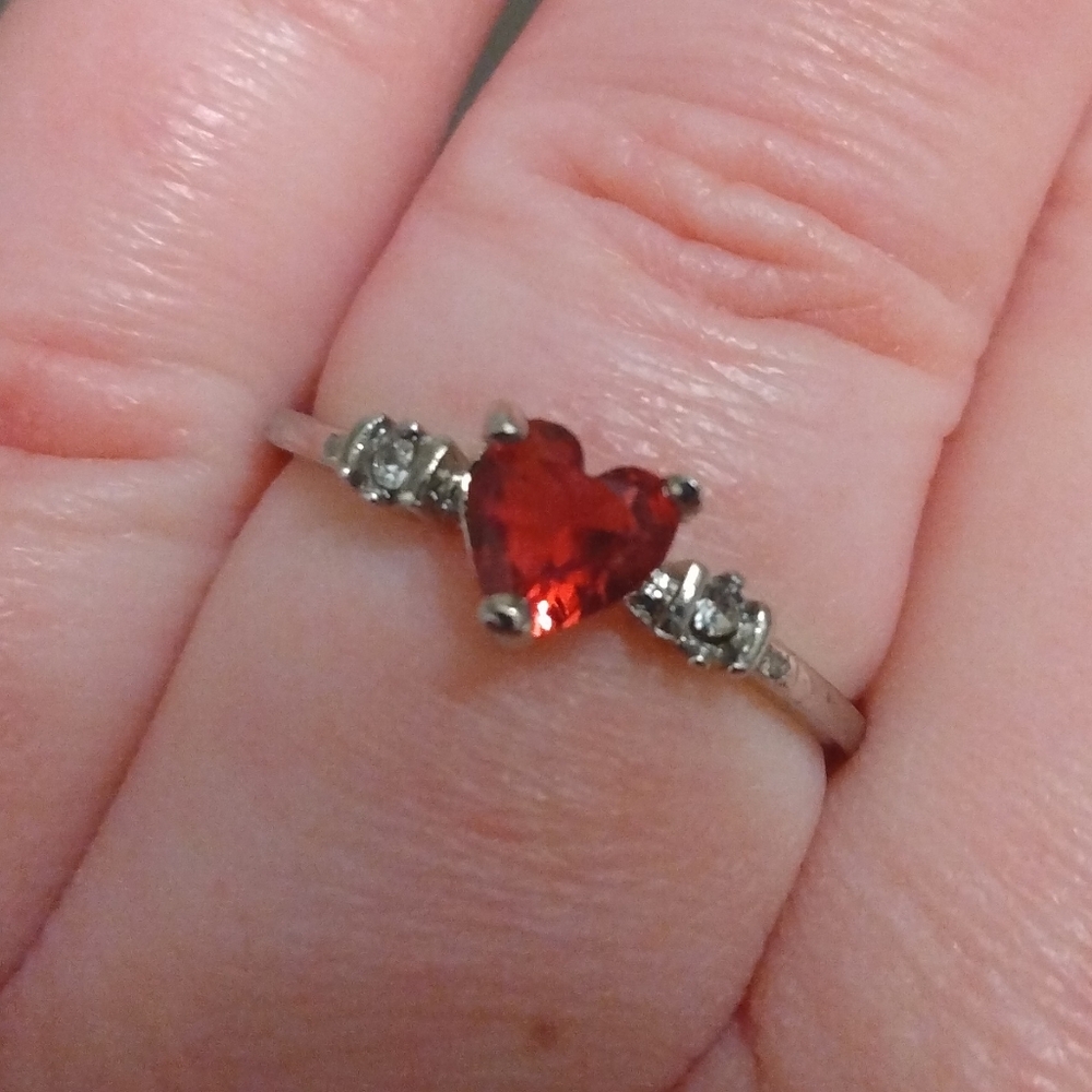Sterling Silver Finish Simulated Red Ruby Heart D… - image 2